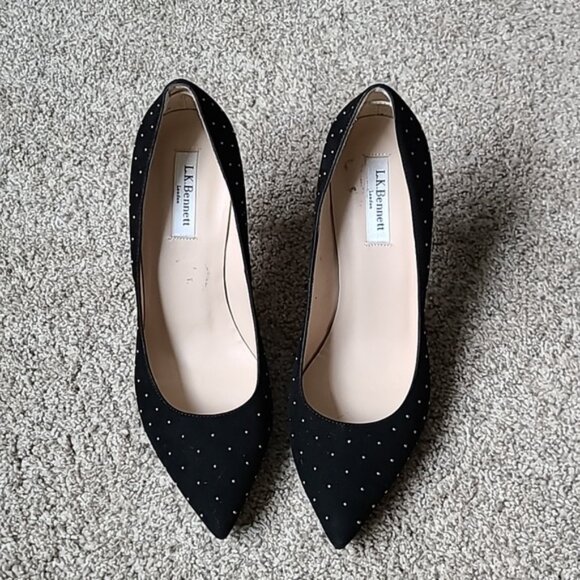 L.K. Bennett Clare Gold Studded Black Suede Pumps - Picture 4 of 13